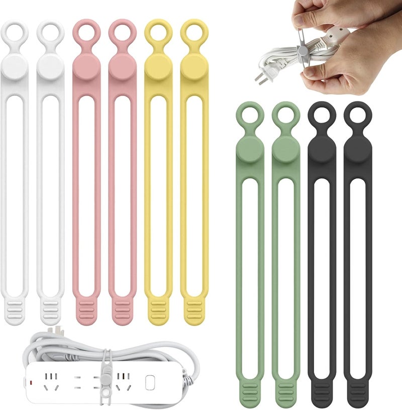 UMUST Silicone Cable Straps,10PCS 7.1"Cord Ties, Reusable Cable Ties，Travel Cord Organizer，Wire Organizer Ties for Kitchen,Home,School,Bundle Storage for Cables Etc（5 Colors） - Image 1